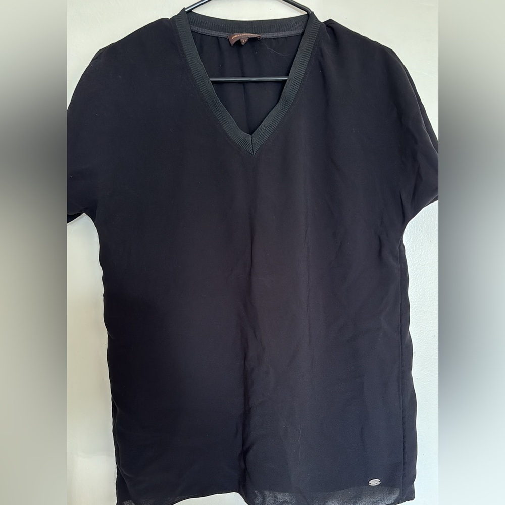 Adolfo‎ Domínguez Black Fluid V Neck T-Shirt With Short Drop Sleeve Size 40
